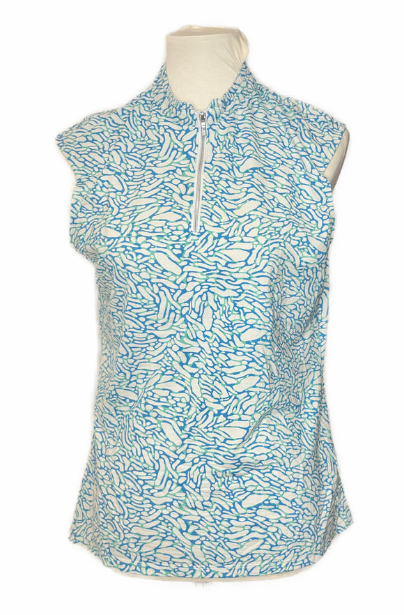 Nivo Women's Blue, Green & White Patterned Cap Sleeve Top Size M