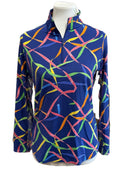 Ibkul Blue Ribbons Print Zip Mock Sun Shirt Size S MSP$100-1