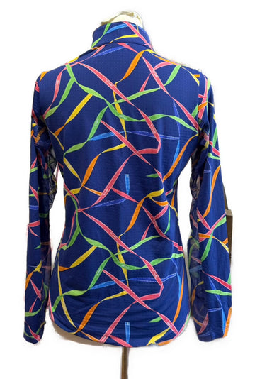 Ibkul Blue Ribbons Print Zip Mock Sun Shirt Size S MSP$100 - 0