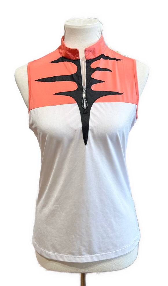 Jamie Sadock Coral, White & Black Sleeveless Golf Top Size M