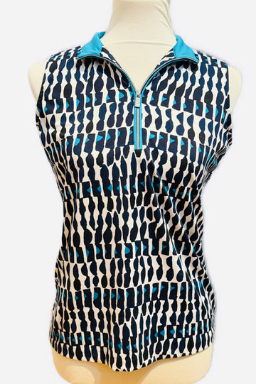 Tail Black, White & Teal 1/4 Zip Sleeveless Mock Size S