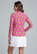 New Ibkul Arya Print Long Sleeve Mock Neck Top - Hot Pink Multi MSP $101-2