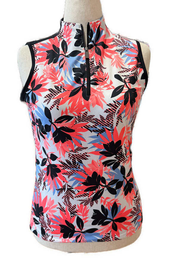 Tail White Label Bright Coral, White & Black Sleeveless Golf Top Size M