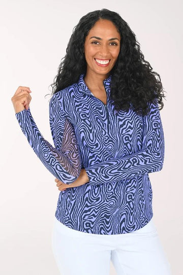 Ibkul Periwinkle & Nacy Zebra Print Sun Shirt Size L MSP $100