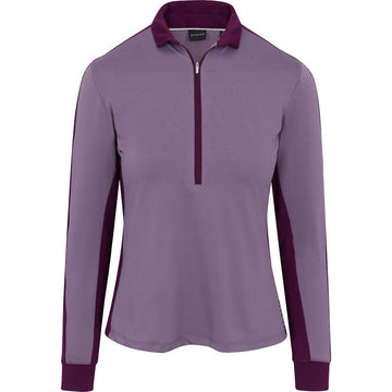 New Dunning Women's Moira Long Sleeve Ventilated Golf Polo- Plum MSP$100