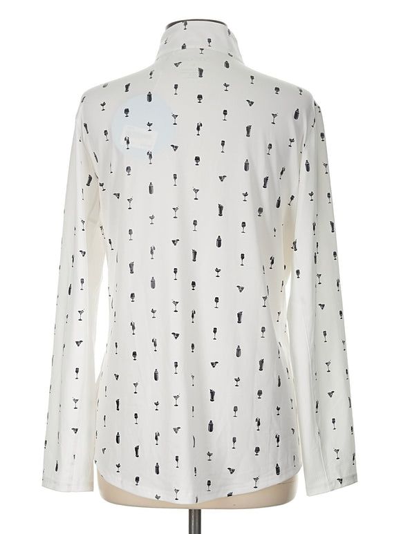 New San Soleil White & Black Cocktails Print Long Sleeve Sun Shirt Size L MSP$90