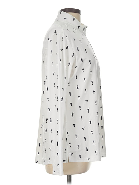 New San Soleil White & Black Cocktails Print Long Sleeve Sun Shirt Size L MSP$90