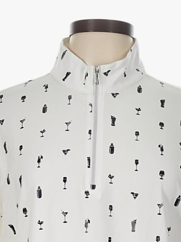 New San Soleil White & Black Cocktails Print Long Sleeve Sun Shirt Size L MSP$90