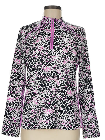 Tail Women's Black, White & Fuchsia Animal Print Long Sleeve Golf Top Size M MSP$97