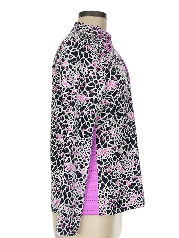 Tail Women's Black, White & Fuchsia Animal Print Long Sleeve Golf Top Size M MSP$97
