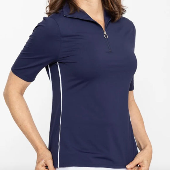 New Kinona Sport Navy Keep it Covered Short Sleeve Golf Top Size L MSP$118