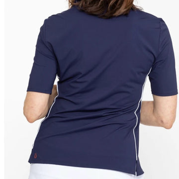 New Kinona Sport Navy Keep it Covered Short Sleeve Golf Top Size L MSP$118 - 0