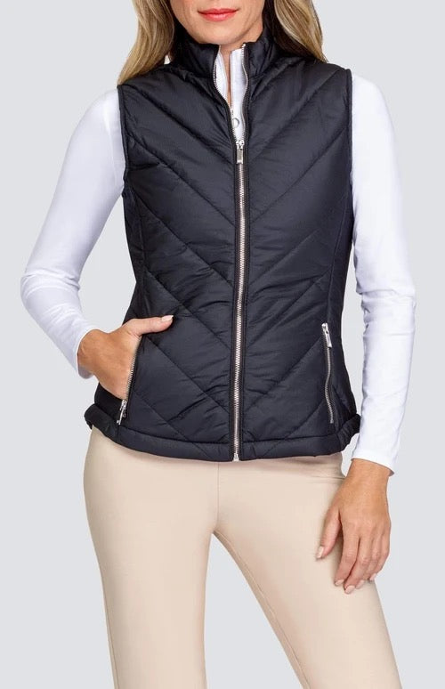 New Tail Activewear Black Sonny Quilted Golf Vest Size S MSP$119