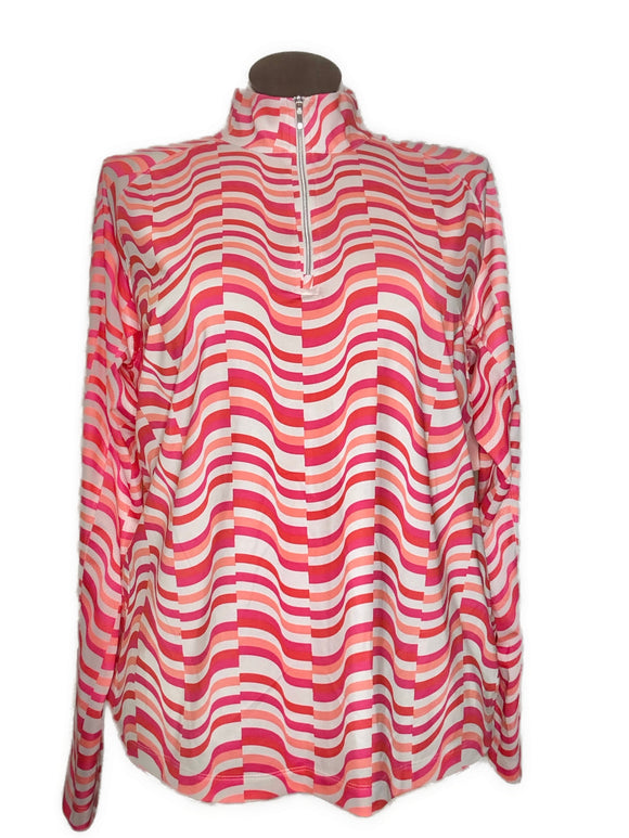 New Lady Hagen 1/4 Zip Pullover Pinks & White Abstract Stripes Size XXL
