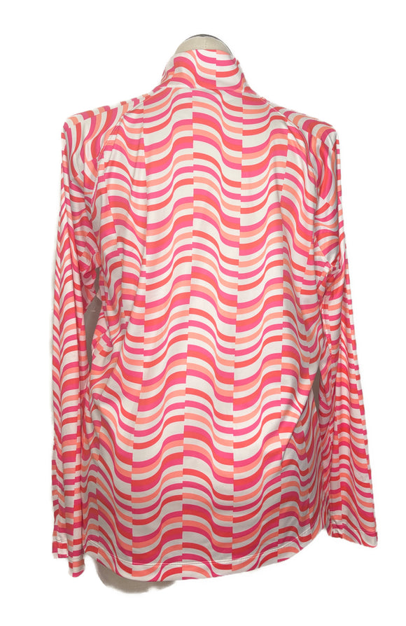 New Lady Hagen 1/4 Zip Pullover Pinks & White Abstract Stripes Size XXL