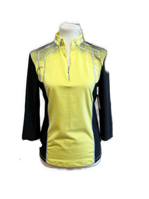 Jamie Sadock Yellow & Black 3/4 Sleeve Golf Top Size M