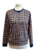 Peter Millar Women's Navy & Tan Houndstooth Crew Pullover Size S MSP$135-1