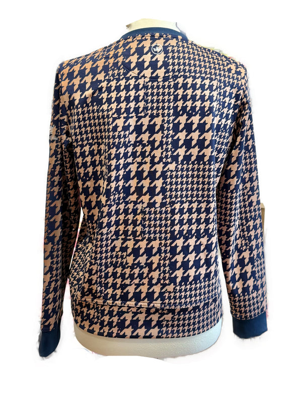 Peter Millar Women's Navy & Tan Houndstooth Crew Pullover Size S MSP$135