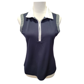 Cutter & Buck Navy & Gray Ribbed 1/4 Zip Sleeveless Women's Golf Top Size S - 0