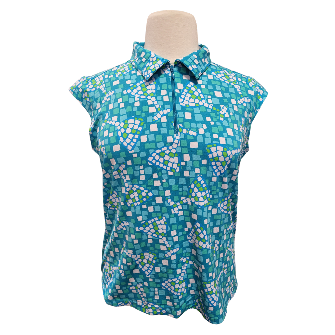 Ibkul Mosaic Glass 1/4 Zip Cap Sleeve Women's Golf Polo Size XXL