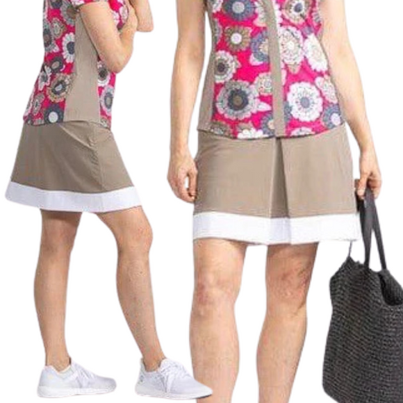 Kinona Kick Pleat Skort in Tan & White Size XL MSP$119