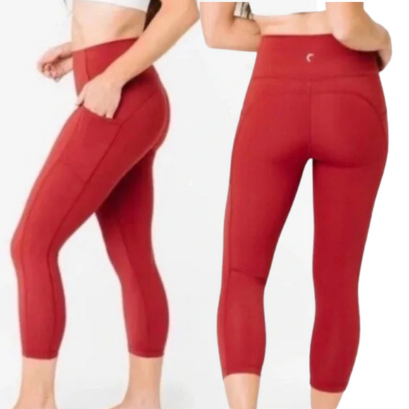 Zyia Red Pocket Brilliant Hi-Rise Capris Leggings Size 6-8
