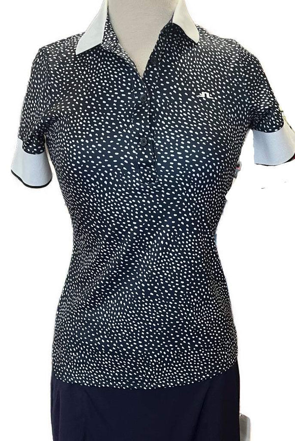 New J.Lindeberg Navy & White Speckled Polo Size S. MSP$115